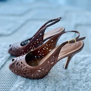 Woman sling back heels real leather